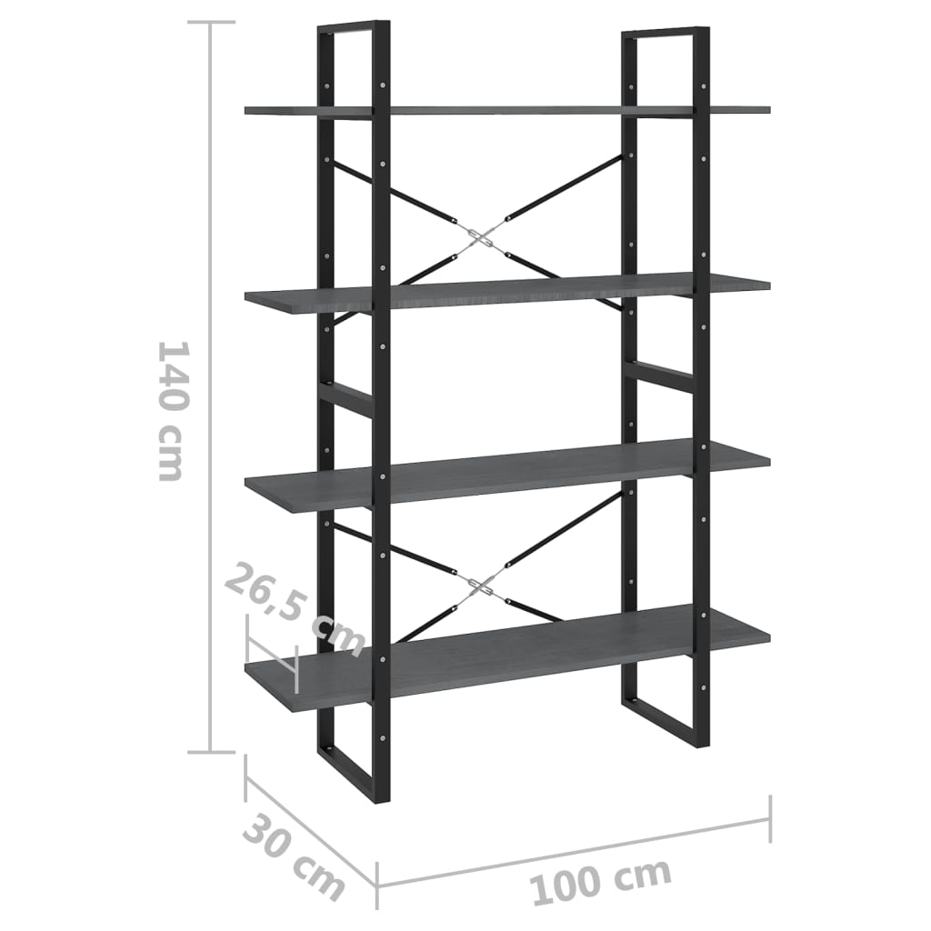 4-Tier Book Cabinet Grey 100x30x140 cm Solid Pine Wood - Newstart Furniture