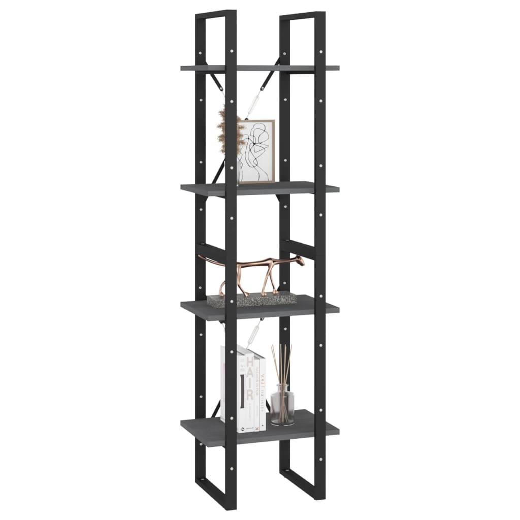 4-Tier Book Cabinet Grey 40x30x140 cm Solid Pine Wood - Newstart Furniture