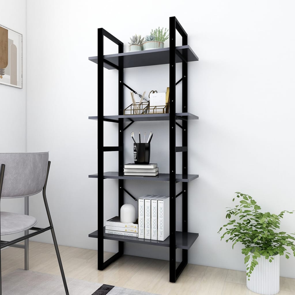 4-Tier Book Cabinet Grey 60x30x140 cm Engineered Wood - Newstart Furniture