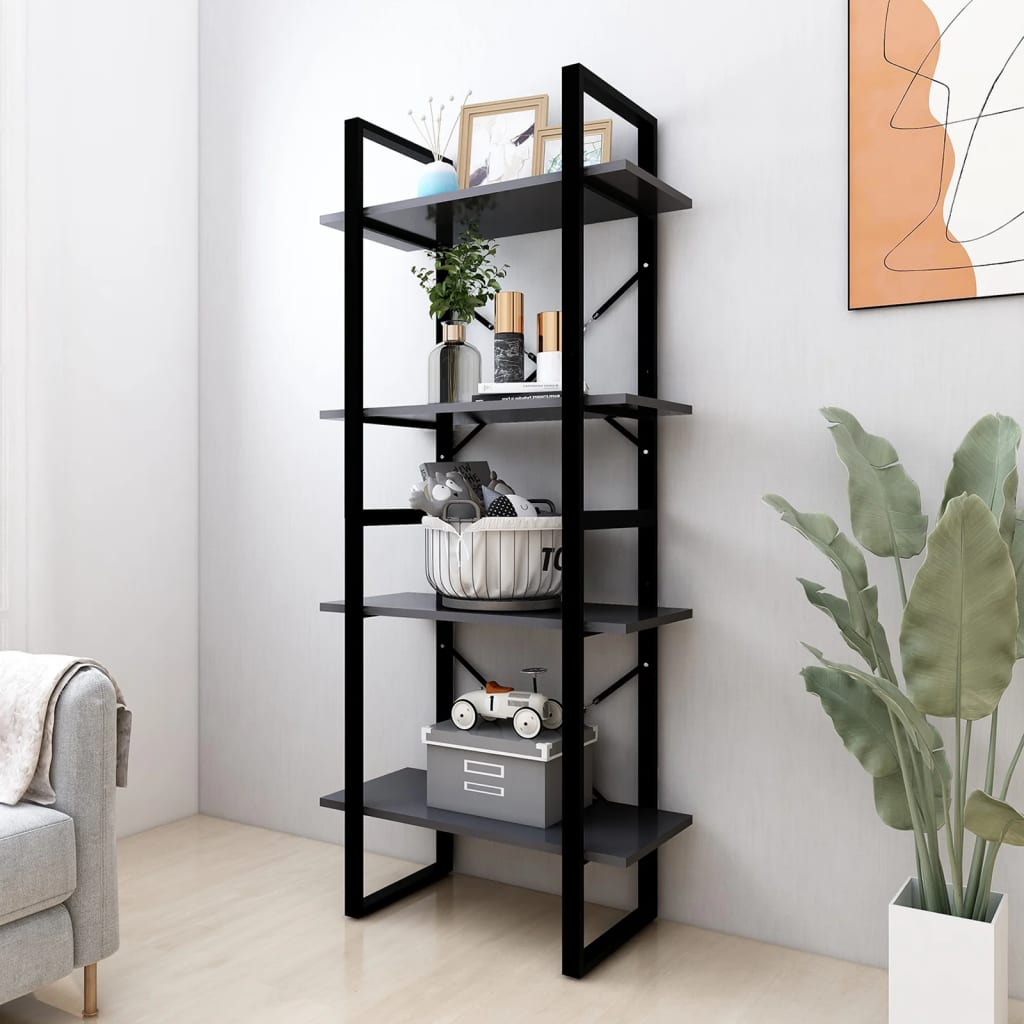 4-Tier Book Cabinet Grey 60x30x140 cm Engineered Wood - Newstart Furniture