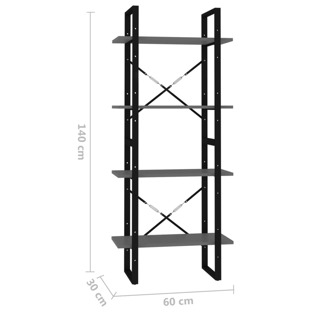 4-Tier Book Cabinet Grey 60x30x140 cm Engineered Wood - Newstart Furniture