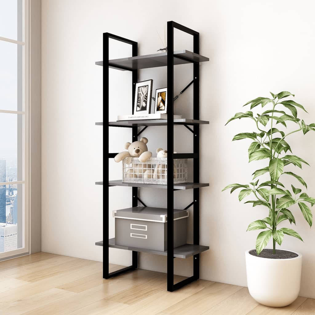 4-Tier Book Cabinet Grey 60x30x140 cm Solid Pine Wood - Newstart Furniture