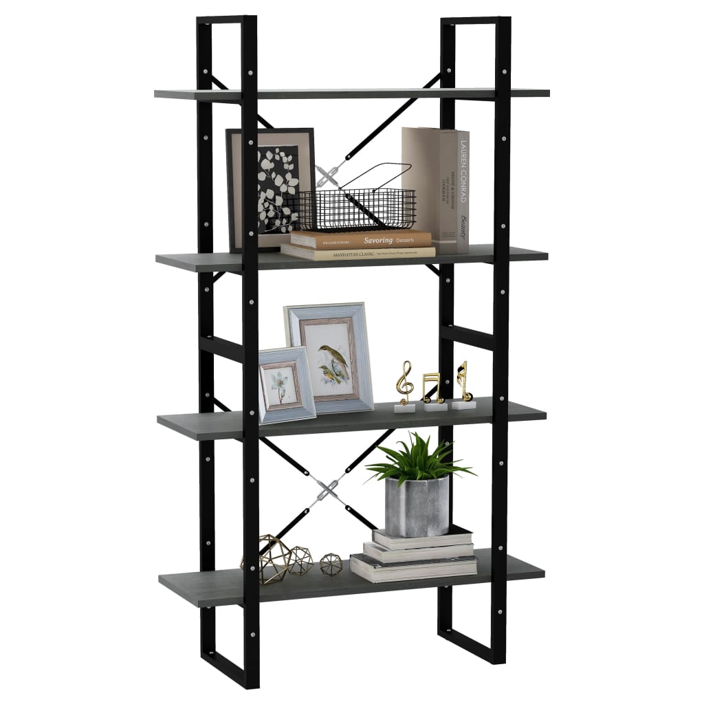 4-Tier Book Cabinet Grey 80x30x140 cm Solid Pine Wood - Newstart Furniture