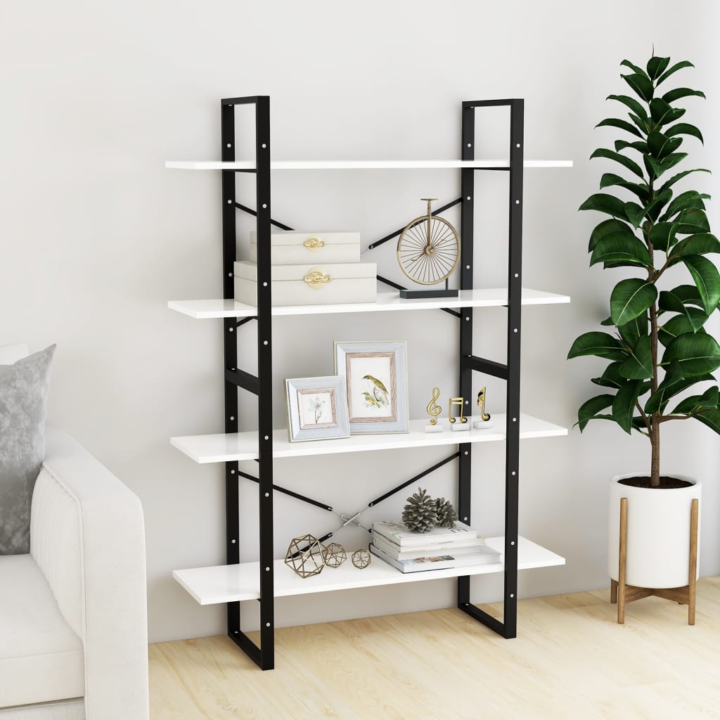 4-Tier Book Cabinet White 100x30x140 cm Engineered Wood - Newstart Furniture