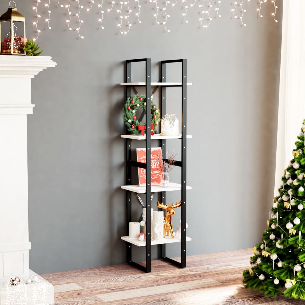 4-Tier Book Cabinet White 40x30x140 cm Solid Pine Wood - Newstart Furniture