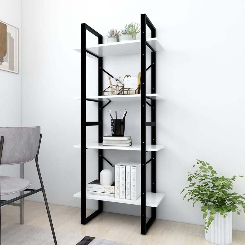 4-Tier Book Cabinet White 60x30x140 cm Engineered Wood - Newstart Furniture