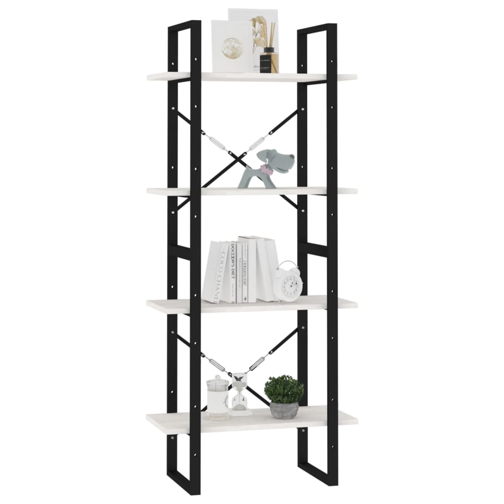 4-Tier Book Cabinet White 60x30x140 cm Solid Pine Wood - Newstart Furniture
