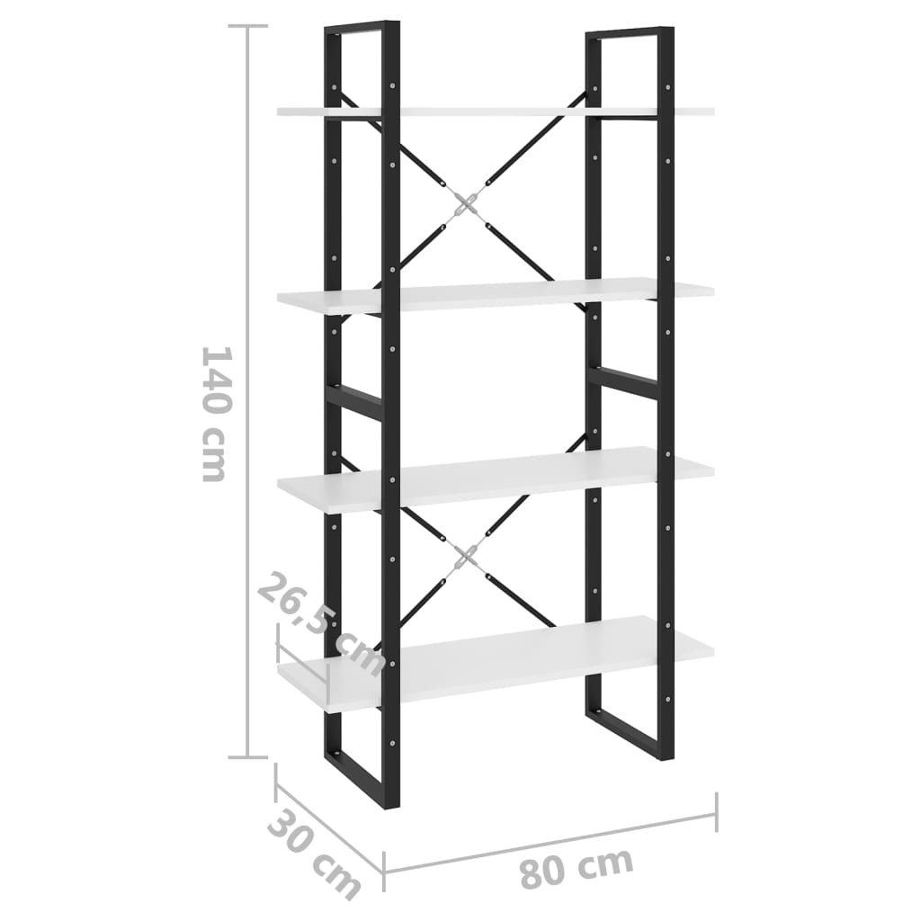 4-Tier Book Cabinet White 80x30x140 cm Engineered Wood - Newstart Furniture