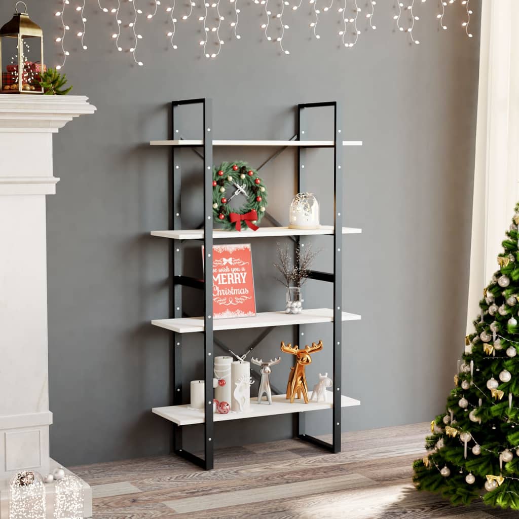 4-Tier Book Cabinet White 80x30x140 cm Solid Pine Wood - Newstart Furniture