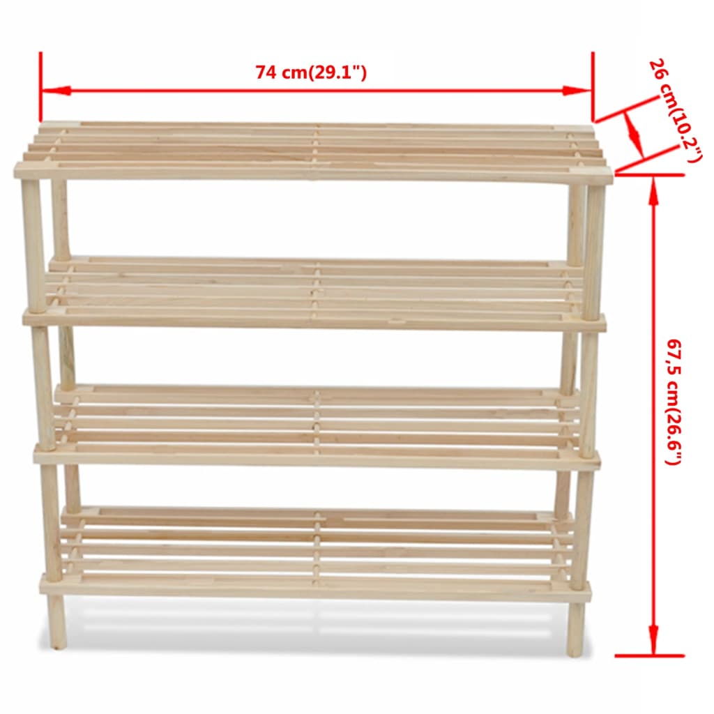 4-Tier Shoe Racks 2 pcs Solid Fir Wood - Newstart Furniture