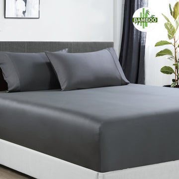 400 thread count bamboo cotton 1 fitted sheet with 2 pillowcases mega king charcoal - Newstart Furniture