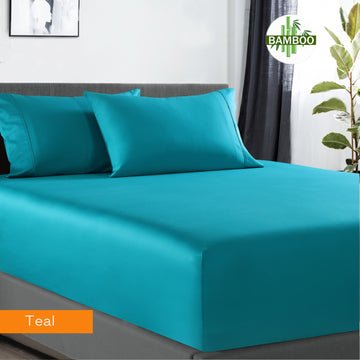 400 thread count bamboo cotton 1 fitted sheet with 2 pillowcases mega king teal - Newstart Furniture