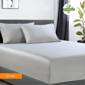 400 thread count bamboo cotton 1 fitted sheet with 2 pillowcases single silver - Newstart Furniture