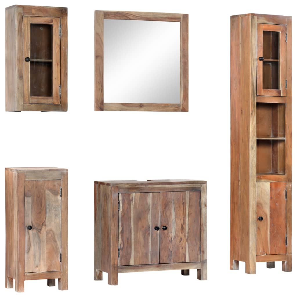 5 Piece Bathroom Set Solid Acacia Wood - Newstart Furniture