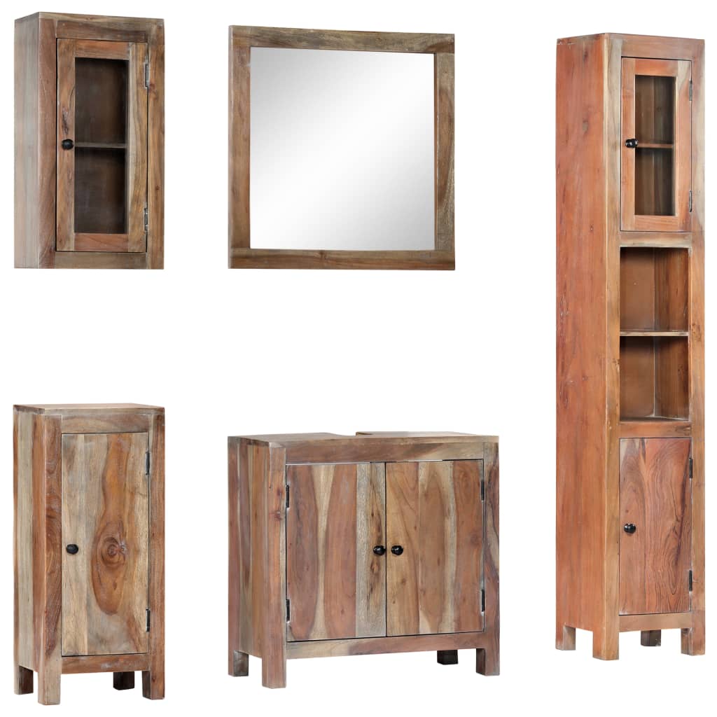 5 Piece Bathroom Set Solid Acacia Wood - Newstart Furniture