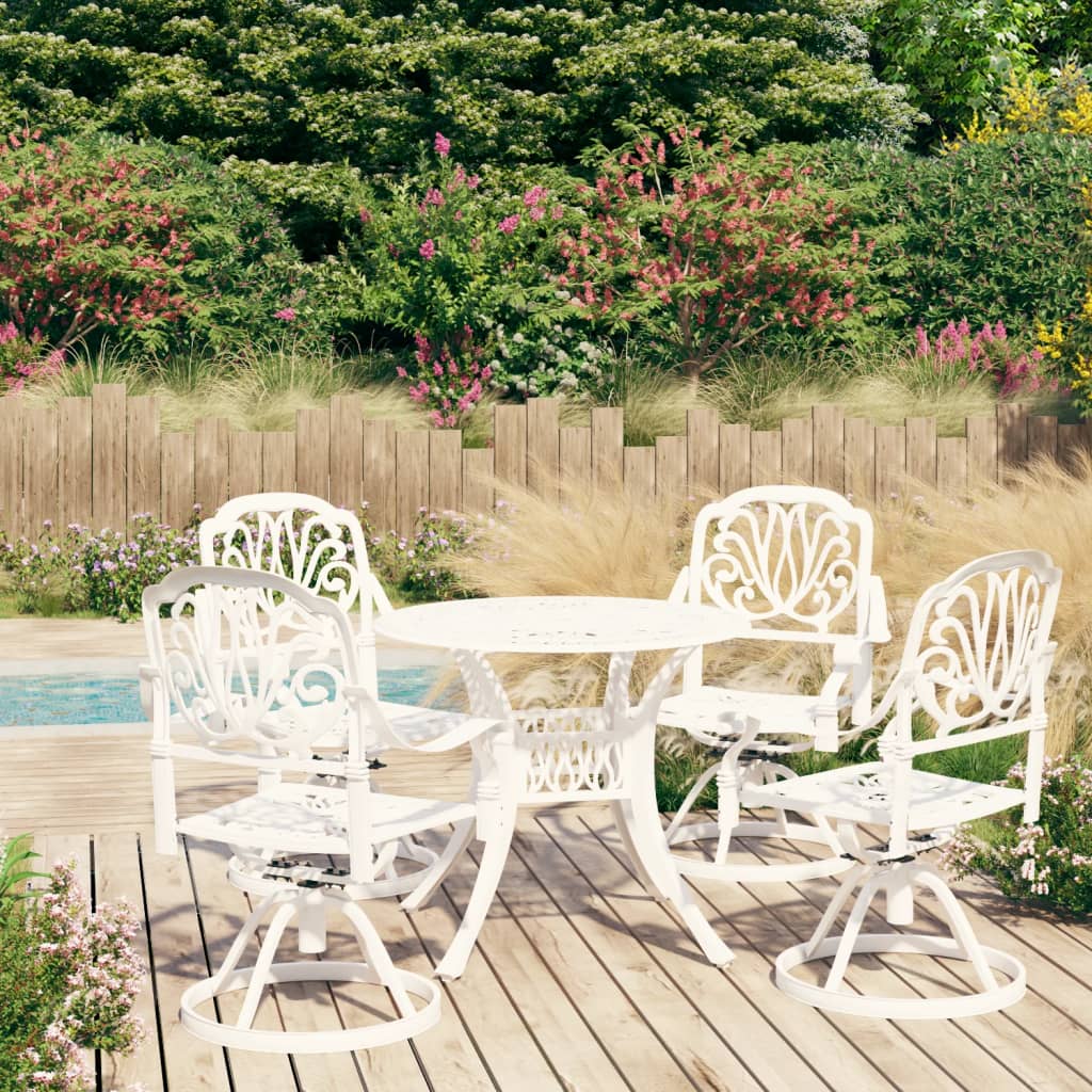 5 Piece Bistro Set Cast Aluminium White - Newstart Furniture