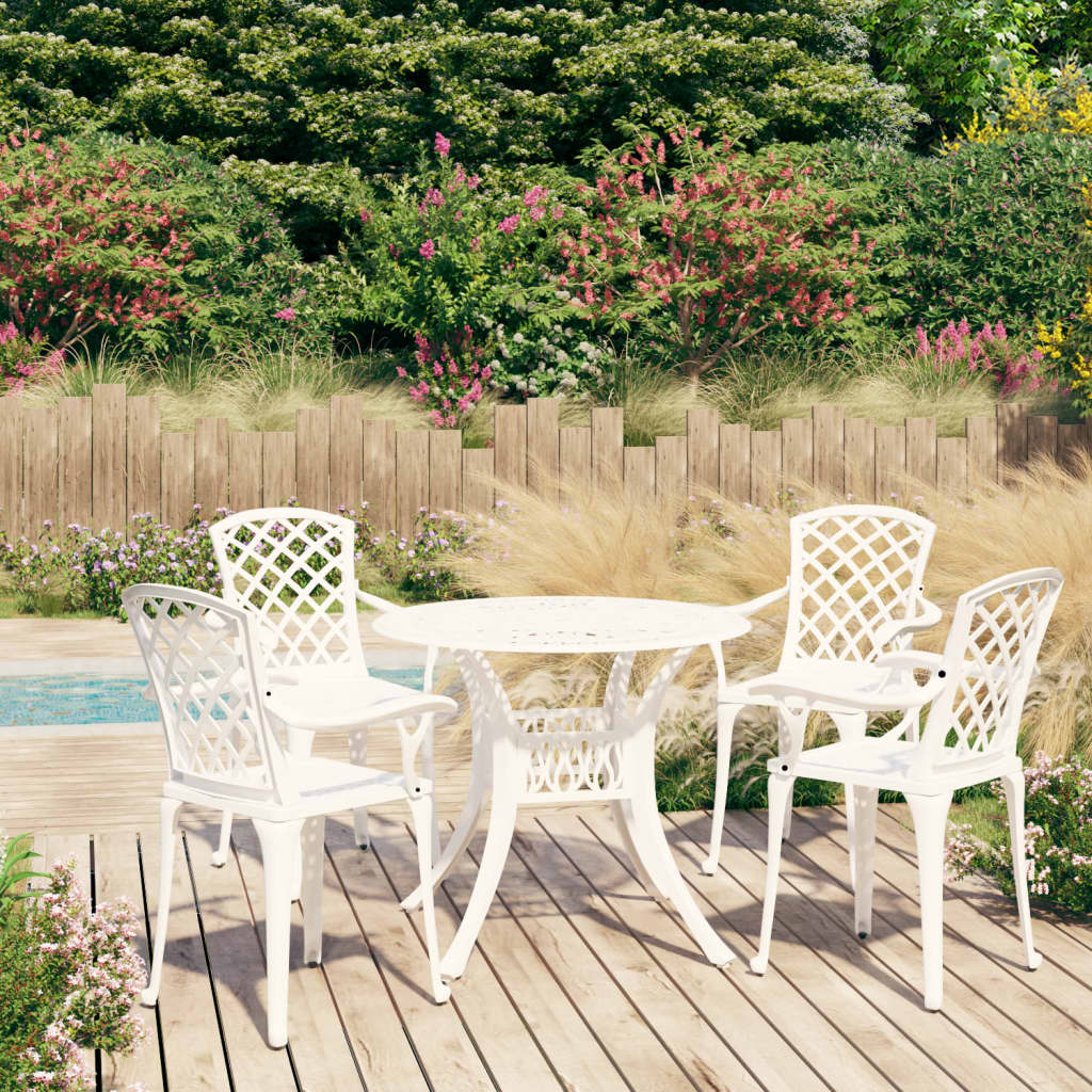 5 Piece Bistro Set Cast Aluminium White - Newstart Furniture