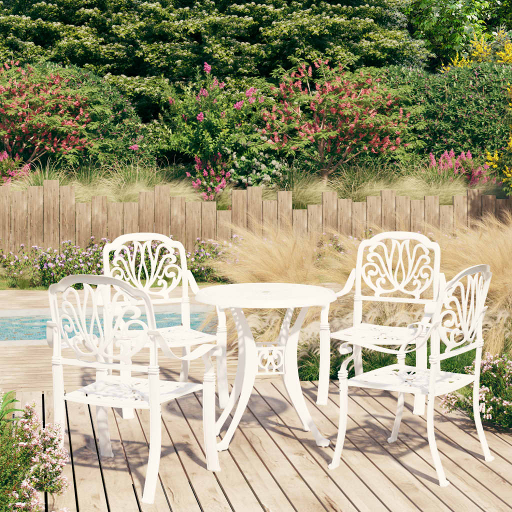 5 Piece Bistro Set Cast Aluminium White - Newstart Furniture