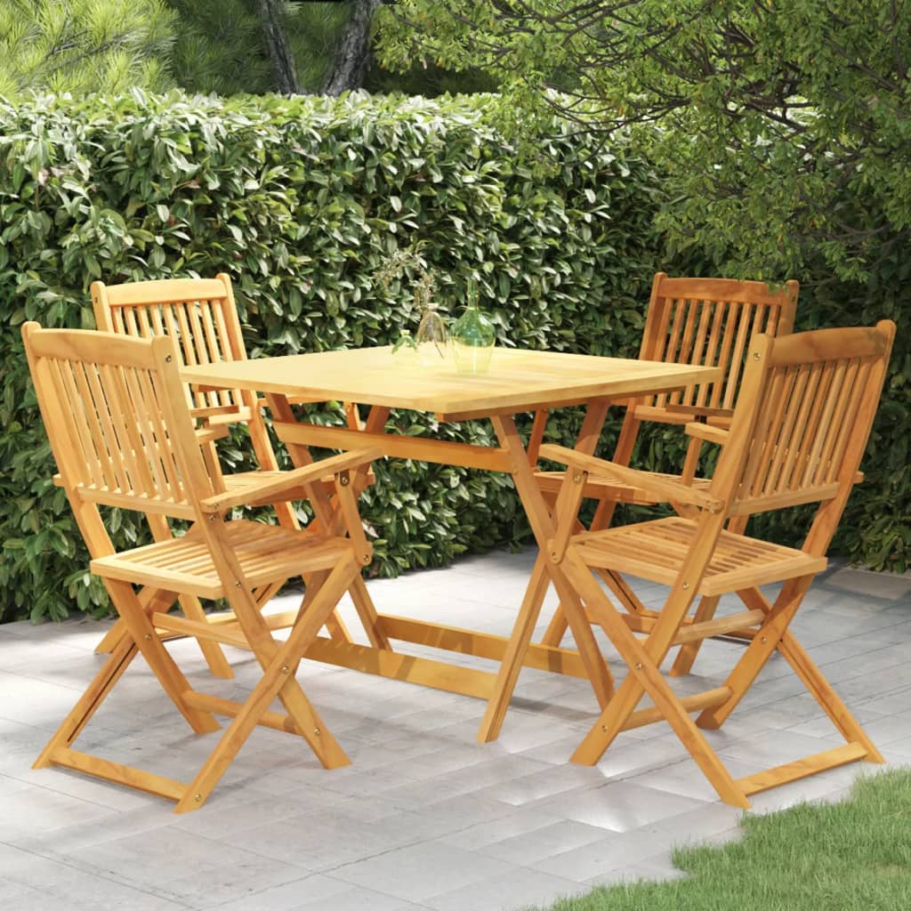 5 Piece Folding Garden Dining Set Solid Acacia Wood - Newstart Furniture