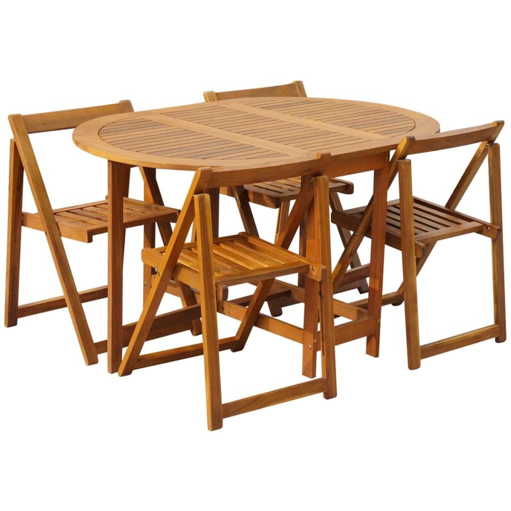 5 Piece Folding Outdoor Dining Set Solid Acacia Wood - Newstart Furniture