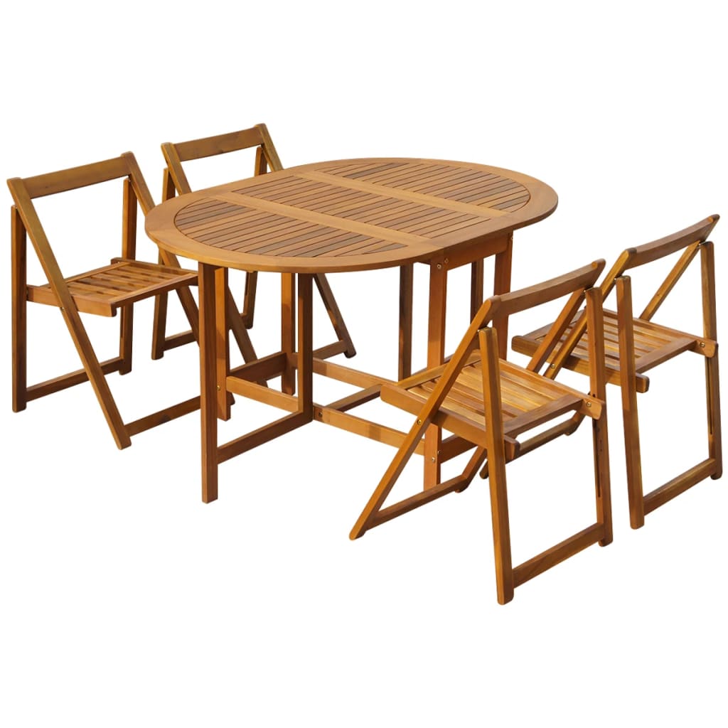 5 Piece Folding Outdoor Dining Set Solid Acacia Wood - Newstart Furniture