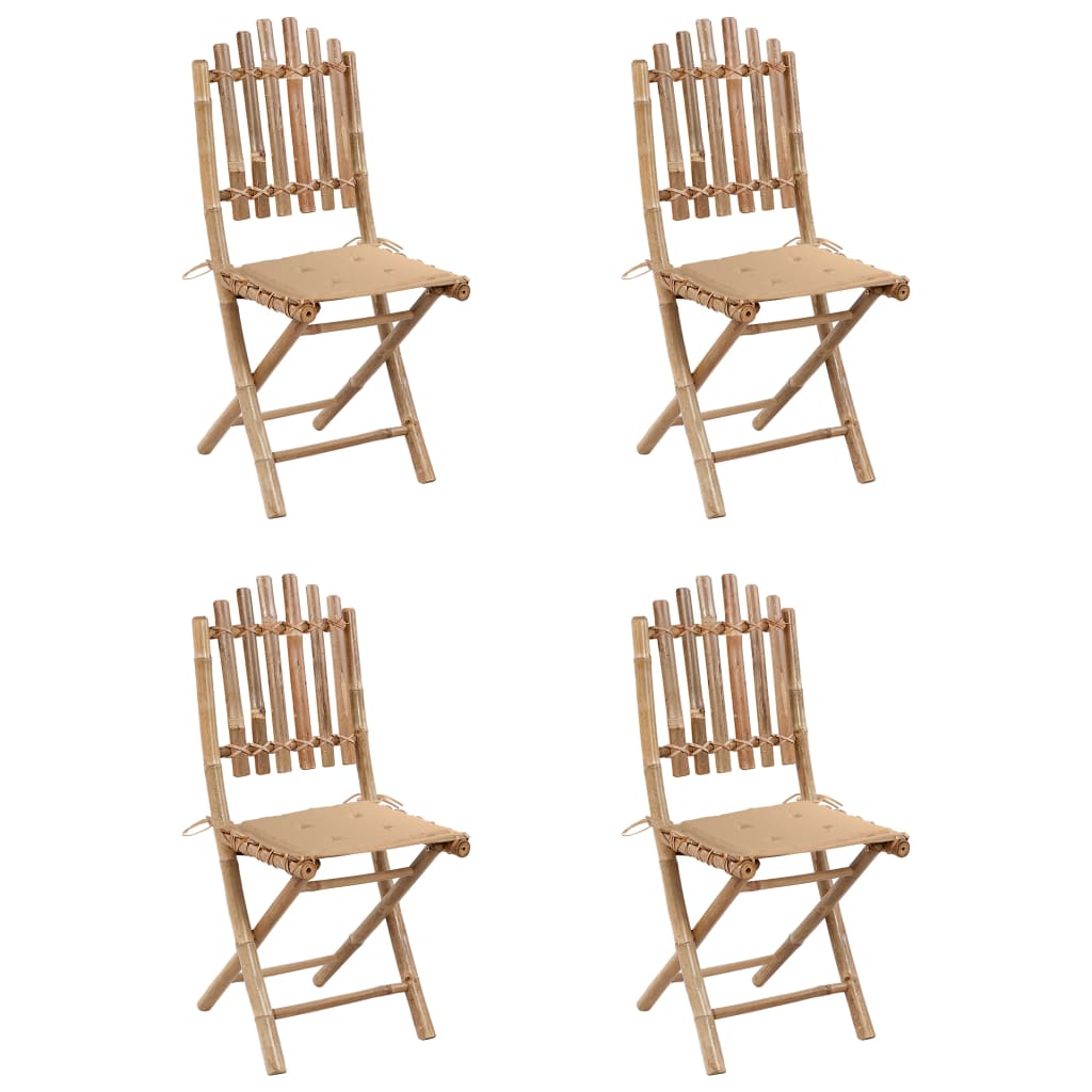 5 Piece Folding Outdoor Dining Set with Cushions Bamboo - Newstart Furniture