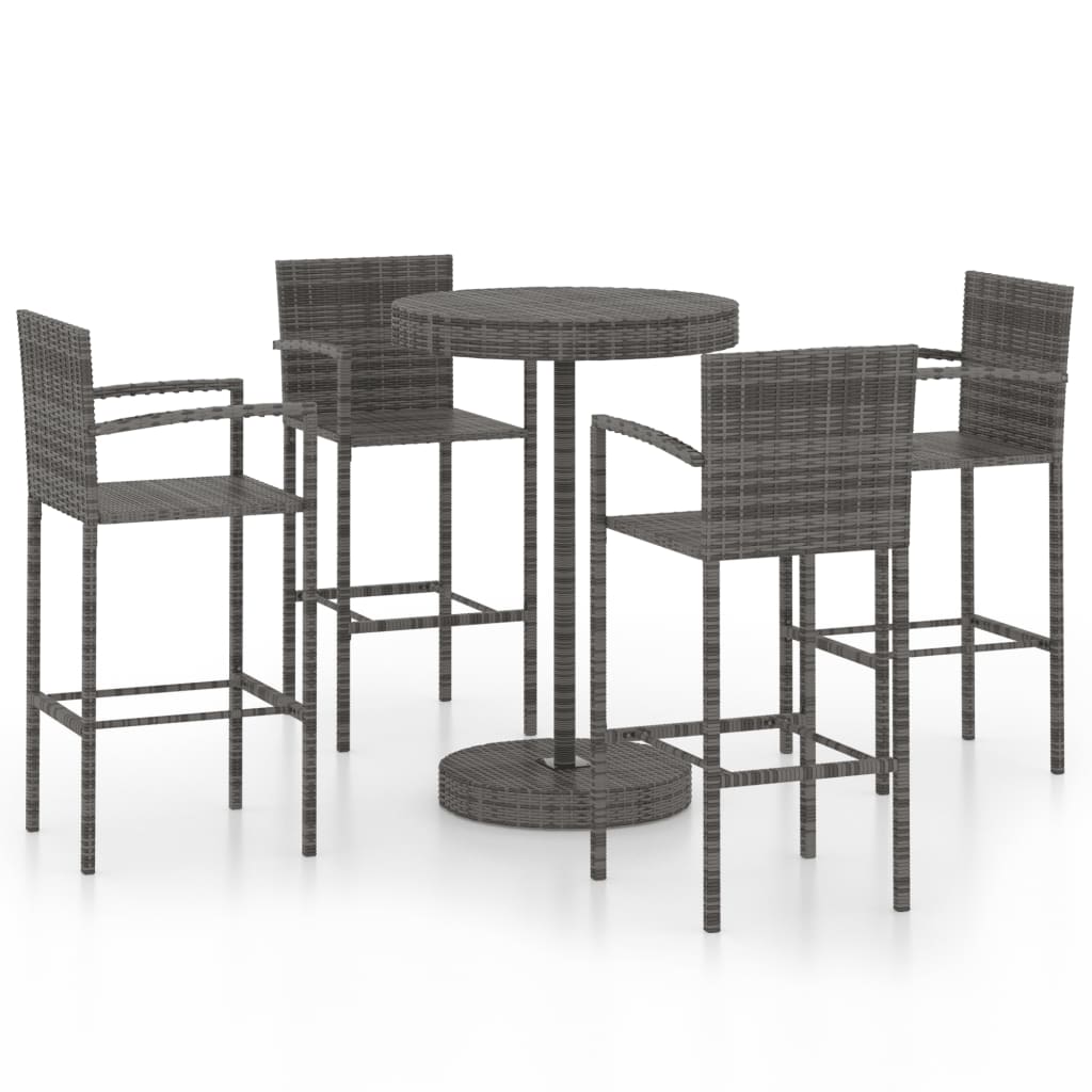 5 Piece Garden Bar Poly Rattan Grey - Newstart Furniture