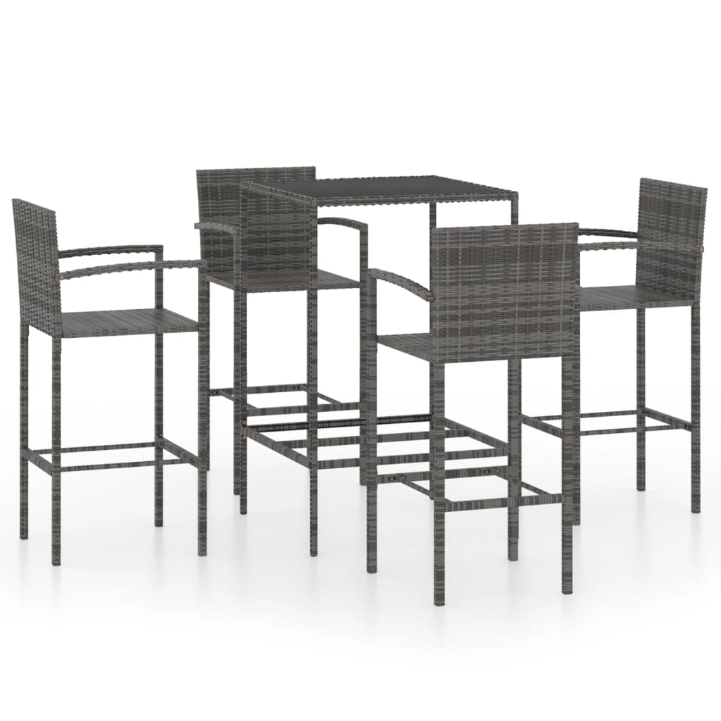 5 Piece Garden Bar Set Poly Rattan Grey - Newstart Furniture