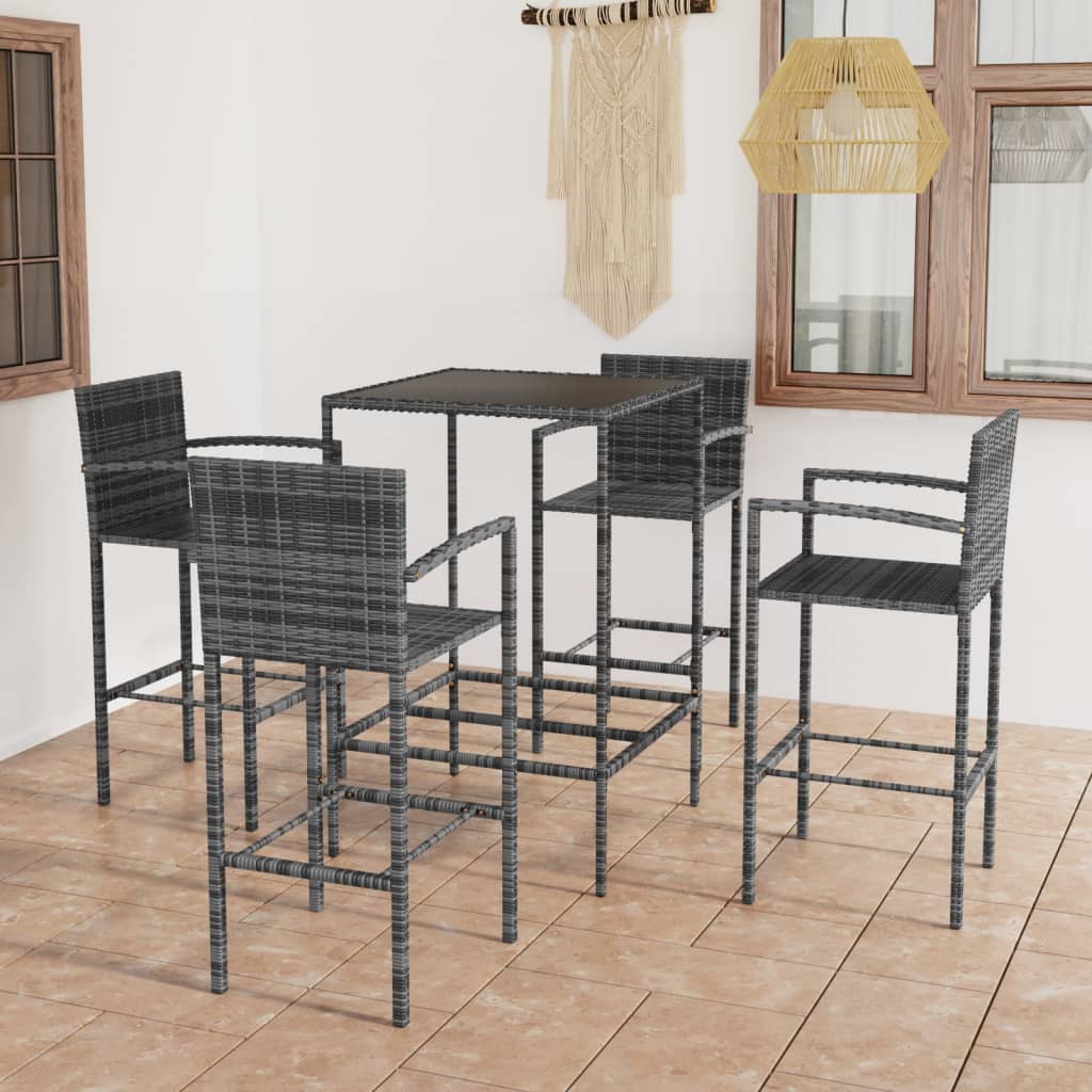 5 Piece Garden Bar Set Poly Rattan Grey - Newstart Furniture