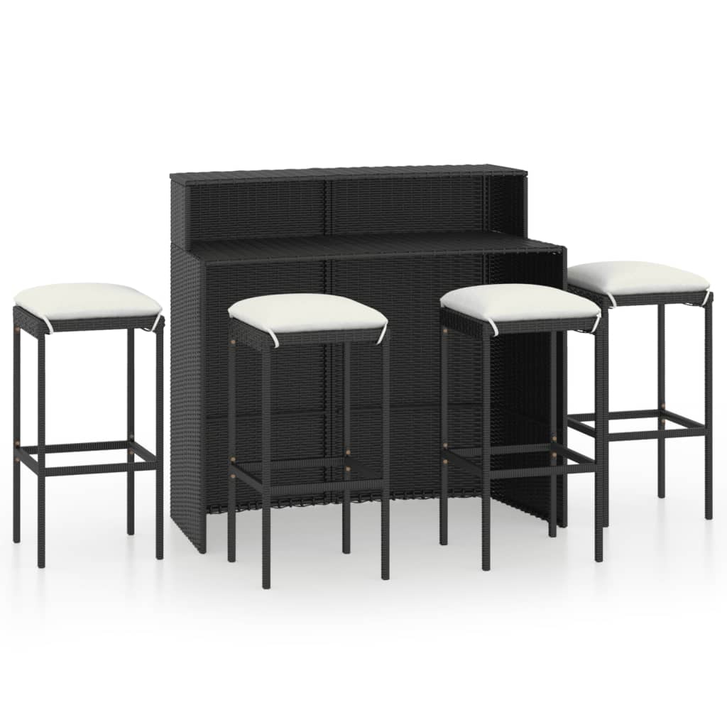 5 Piece Garden Bar Set with Cushions Black - Newstart Furniture