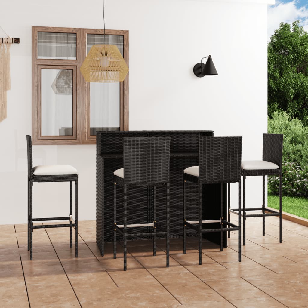 5 Piece Garden Bar Set with Cushions Black - Newstart Furniture