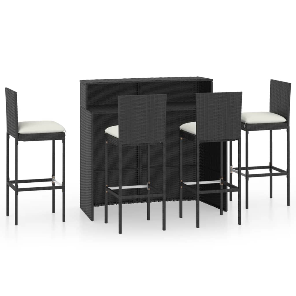 5 Piece Garden Bar Set with Cushions Black - Newstart Furniture