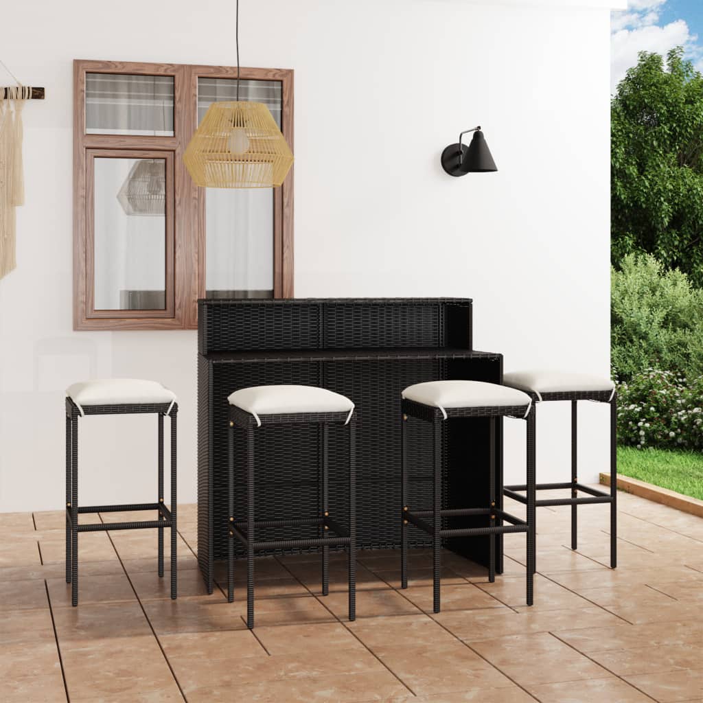 5 Piece Garden Bar Set with Cushions Black - Newstart Furniture