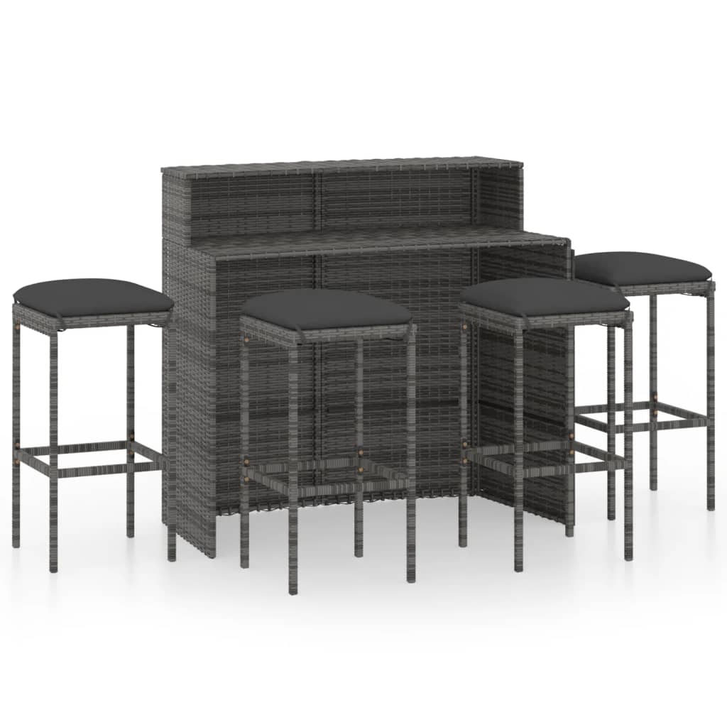 5 Piece Garden Bar Set with Cushions Grey - Newstart Furniture