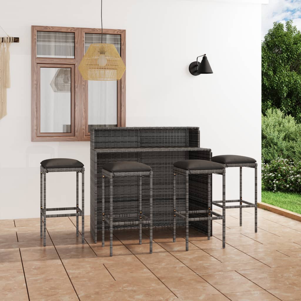 5 Piece Garden Bar Set with Cushions Grey - Newstart Furniture