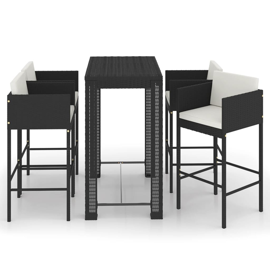 5 Piece Garden Bar Set with Cushions Poly Rattan Black - Newstart Furniture