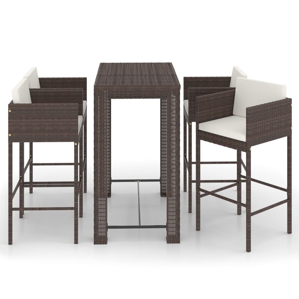 5 Piece Garden Bar Set with Cushions Poly Rattan Brown - Newstart Furniture