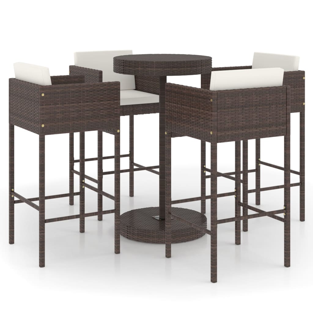 5 Piece Garden Bar Set with Cushions Poly Rattan Brown - Newstart Furniture