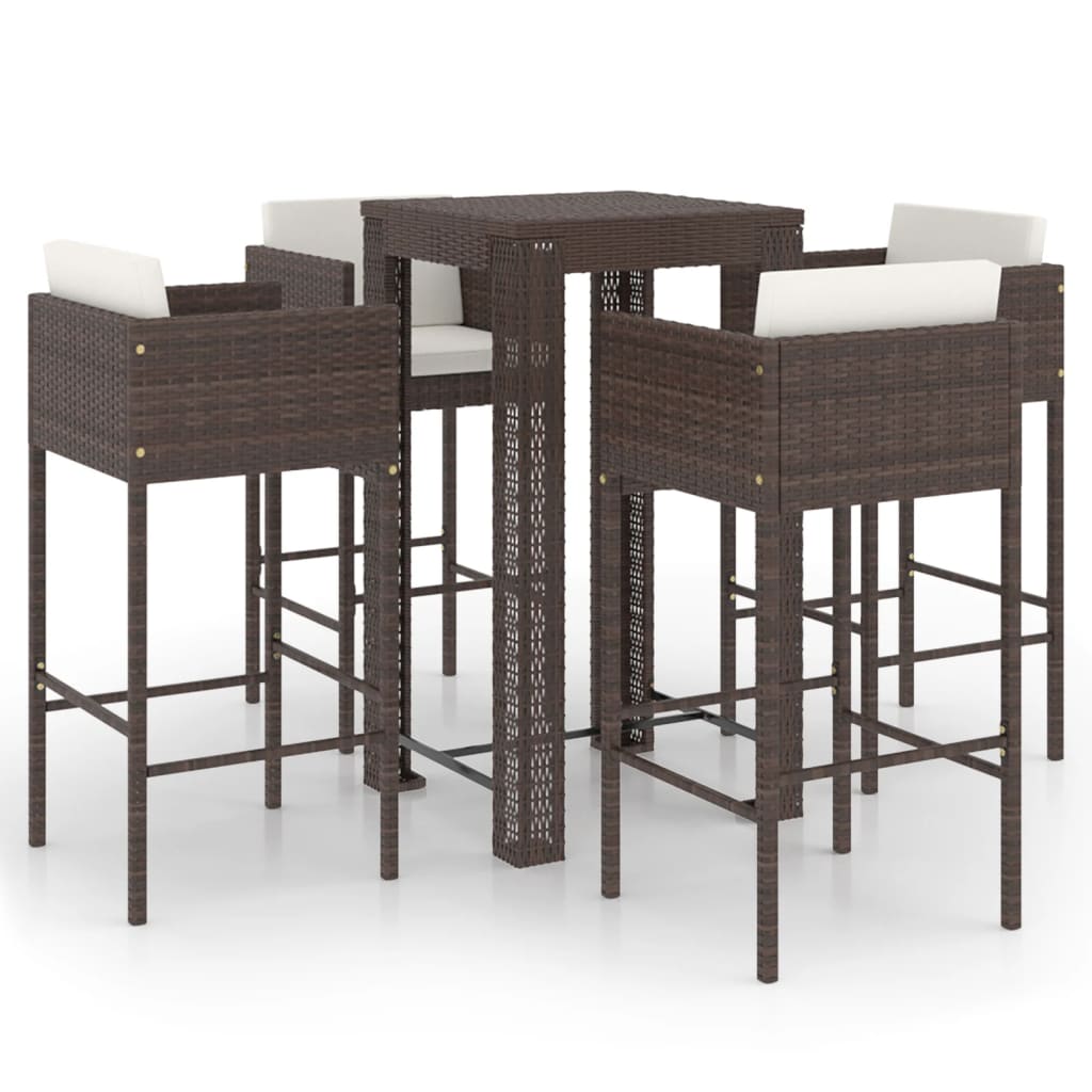 5 Piece Garden Bar Set with Cushions Poly Rattan Brown - Newstart Furniture