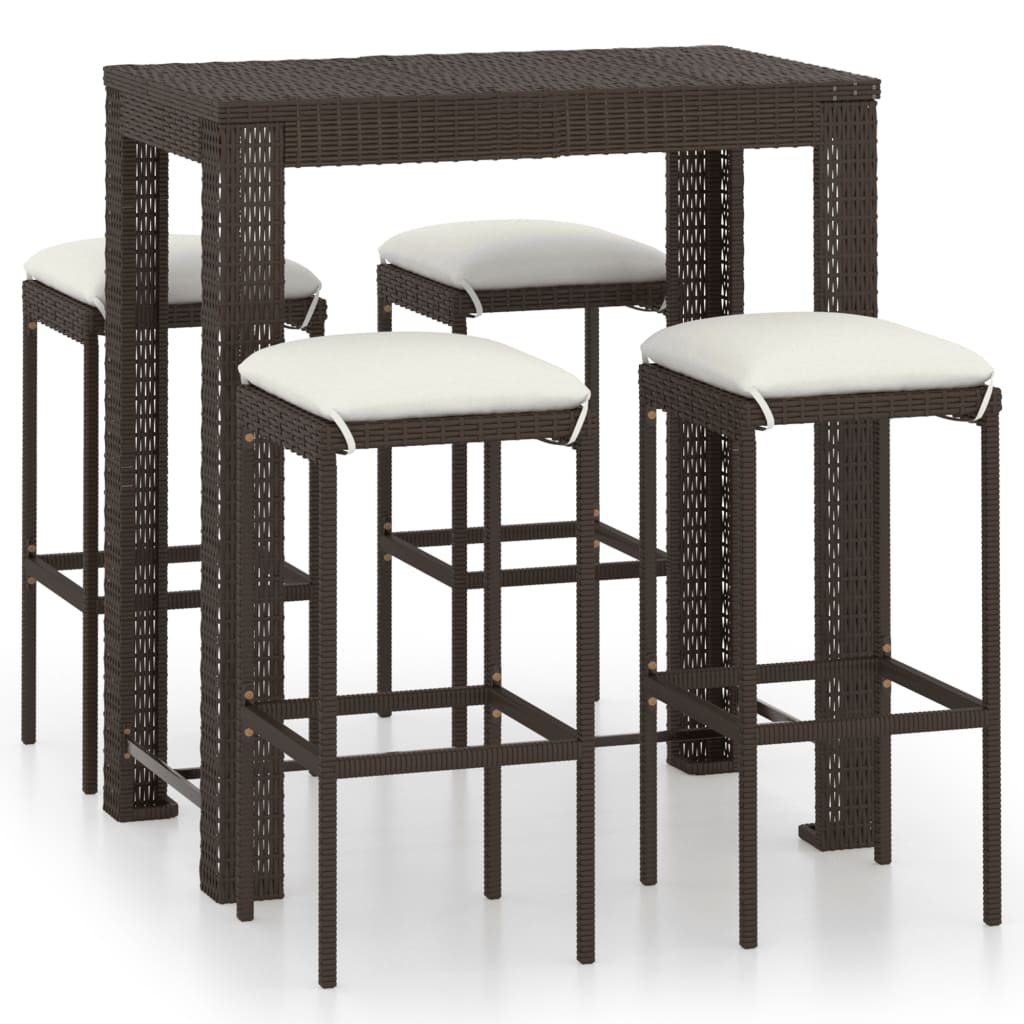 5 Piece Garden Bar Set with Cushions Poly Rattan Brown - Newstart Furniture