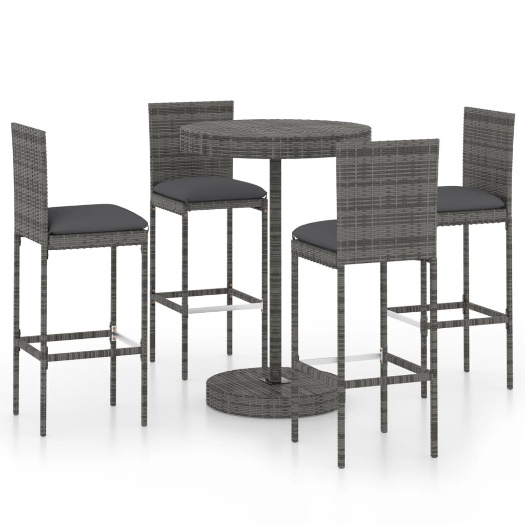 5 Piece Garden Bar Set with Cushions Poly Rattan Grey - Newstart Furniture