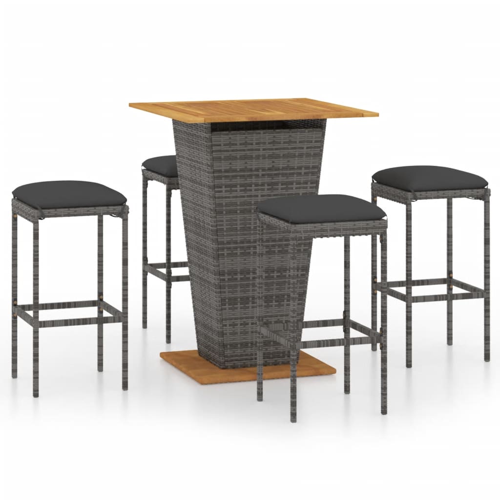 5 Piece Garden Bar Set with Cushions Poly Rattan Grey - Newstart Furniture