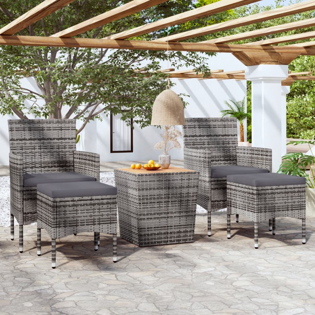 5 Piece Garden Bistro Set Poly Rattan & Solid Acacia Wood Grey - Newstart Furniture