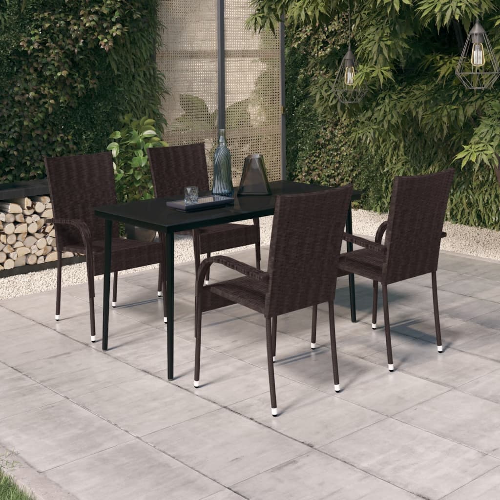 5 Piece Garden Dining Set Brown and Black - Newstart Furniture