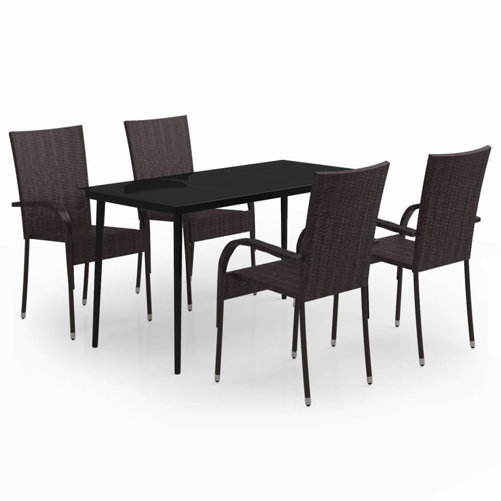 5 Piece Garden Dining Set Brown and Black - Newstart Furniture