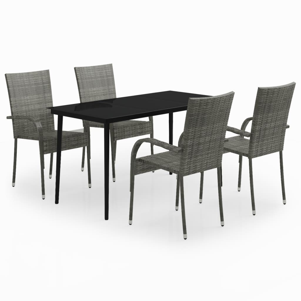 5 Piece Garden Dining Set Grey and Black - Newstart Furniture