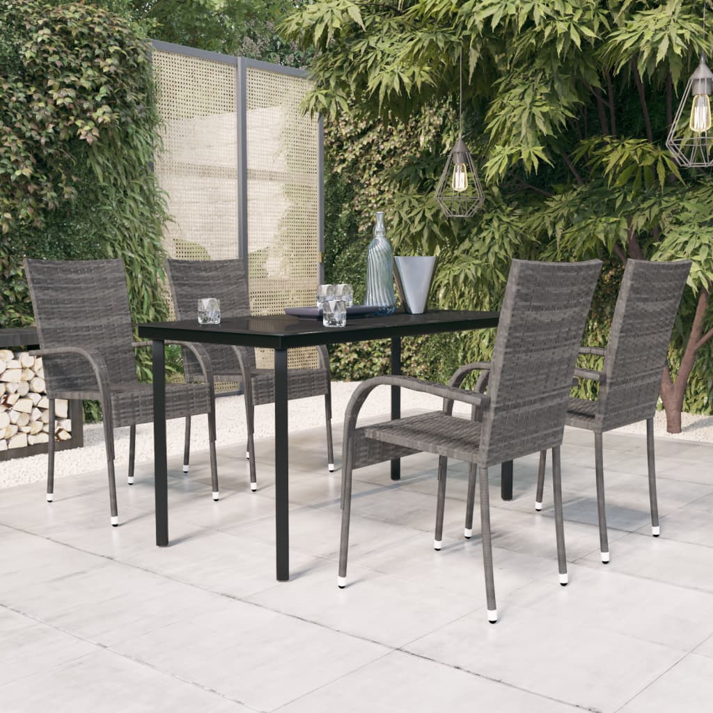 5 Piece Garden Dining Set Grey and Black - Newstart Furniture