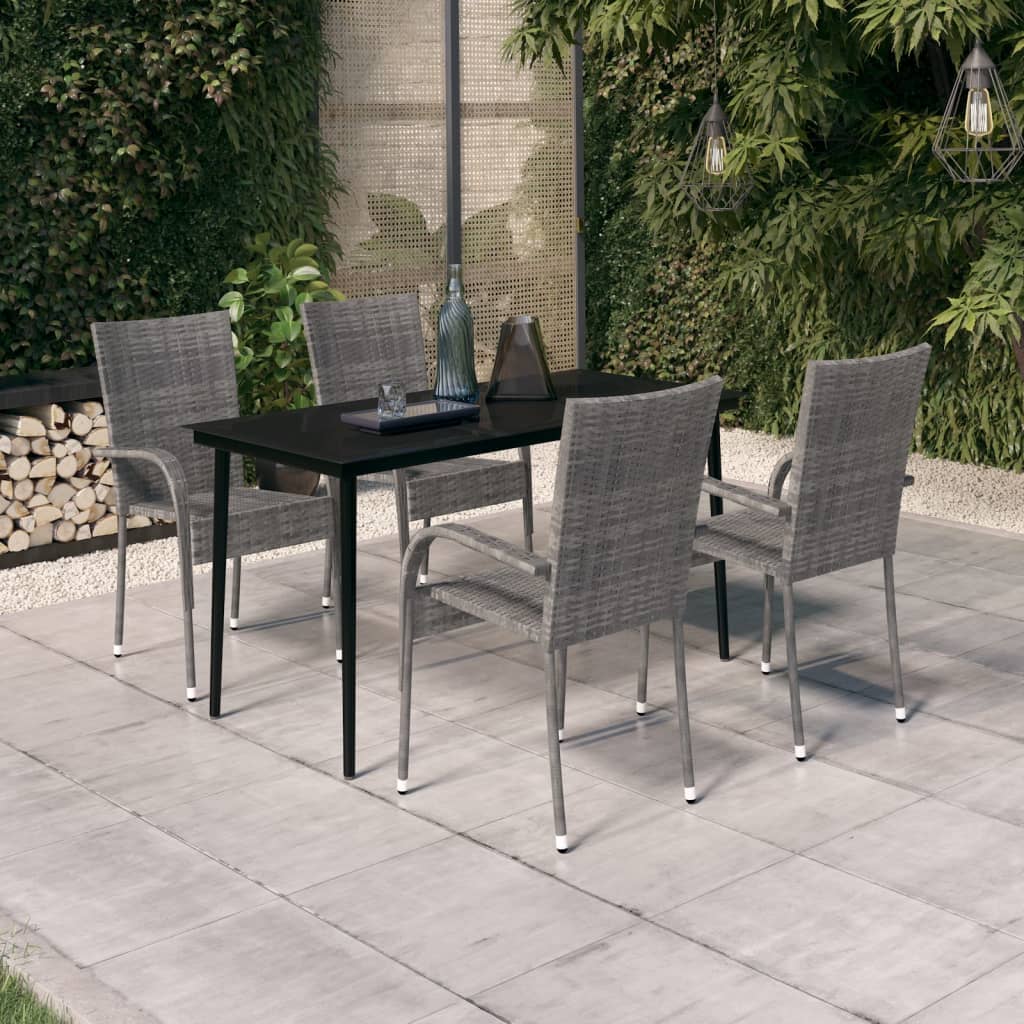 5 Piece Garden Dining Set Grey and Black - Newstart Furniture