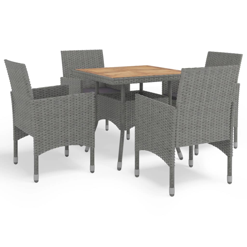 5 Piece Garden Dining Set Grey Poly Rattan and Acacia Wood - Newstart Furniture