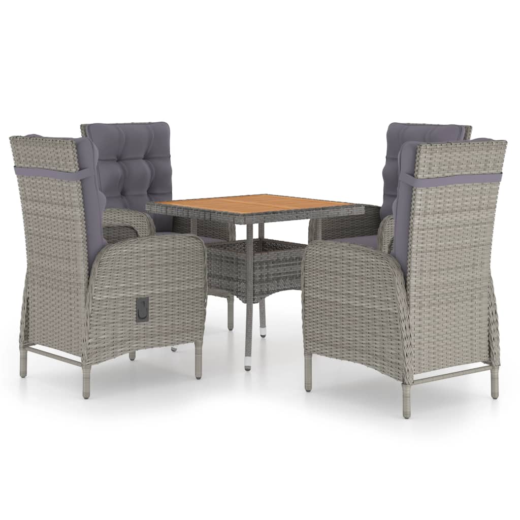 5 Piece Garden Dining Set Poly Rattan and Acacia Wood Grey - Newstart Furniture